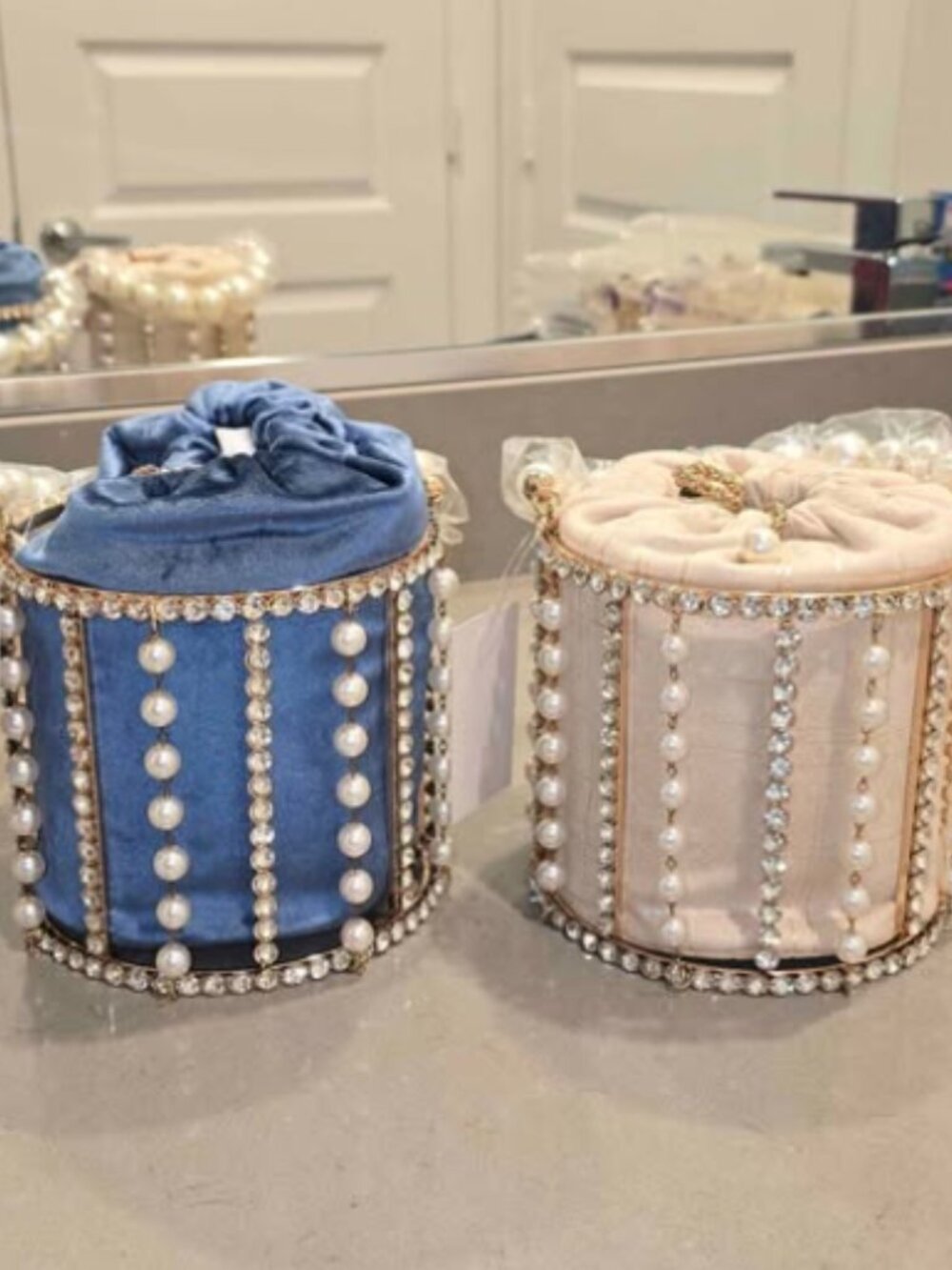 Rhinestone and Pearl Small Cage Purses
